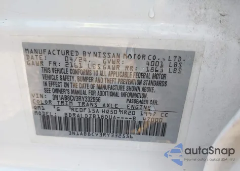 2024 Nissan Sentra Sv Xtronic Cvt из США, поврежденный, VIN 3N1AB8CV3RY332556